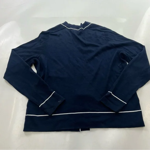 athleta women’s petite navy blue white cardigan SP L65-15 - Picture 3 of 6